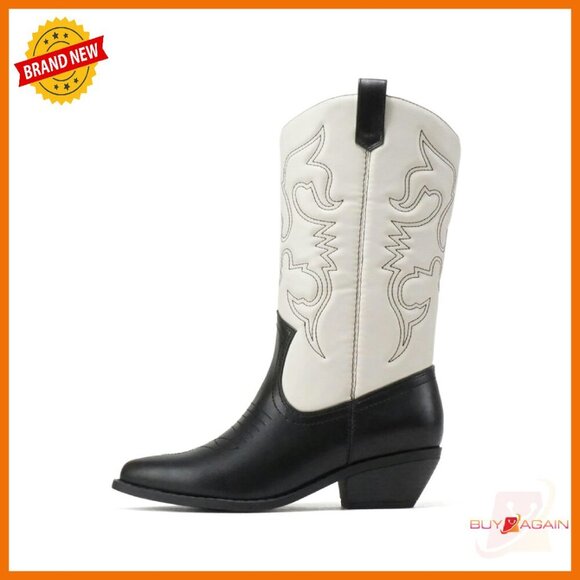 Shoes - Women's Western Stitched Pointed Toe Low Heel Ankle Boots Slip On